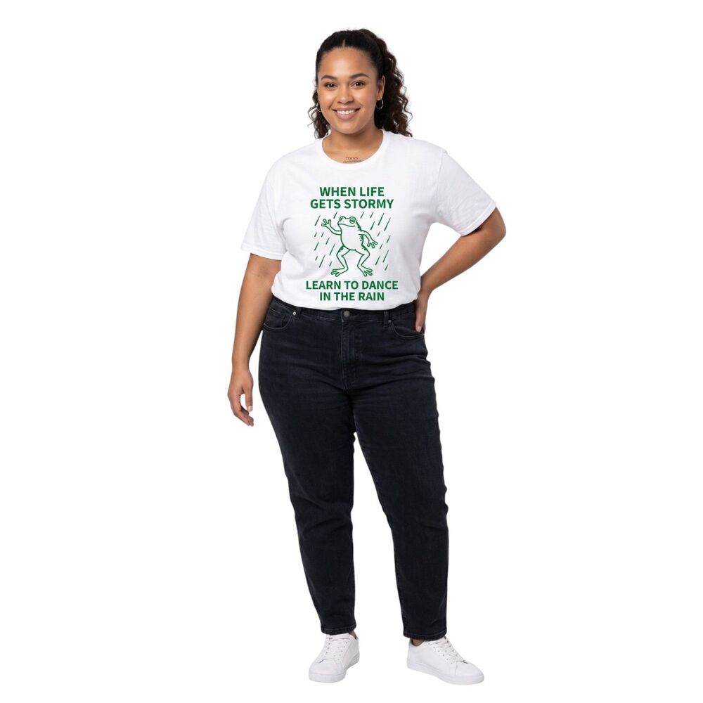 Hanes White T-Shirt Frog Graphic Learn To Dance In The Rain Tee